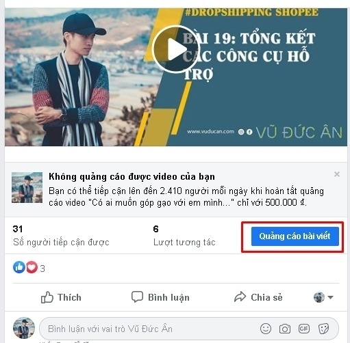 Nút quảng cáo trên bài viết.