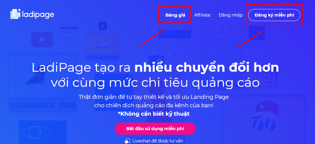 Hướng dẫn đăng ký ladipage miễn phí