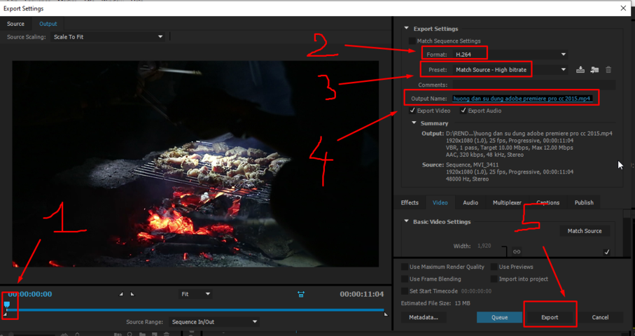 Hướng dẫn sử dụng Adobe Premiere - cài đặt thông số xuất video
