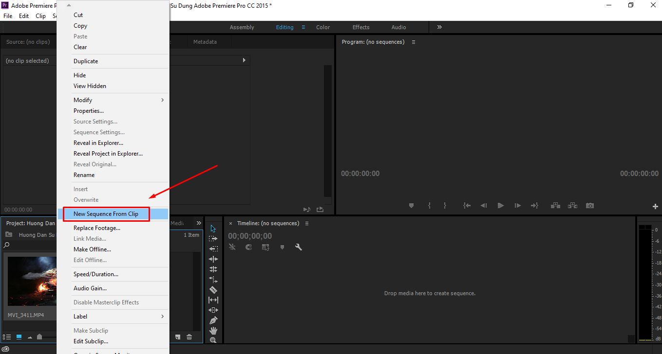 Cách cắt ghép video trên Premiere - tạo sequence cho project